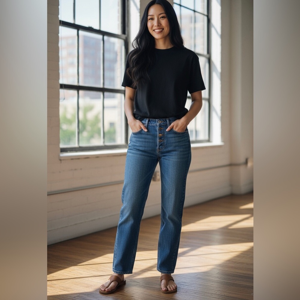 AGOLDE 90s Pinch Waist Jeans High Rise Rigid denim Straight Leg Button Fly Sz 30 - Picture 2 of 12